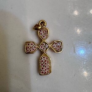 Spanish Coral gold tone cross necklace pendant no chain